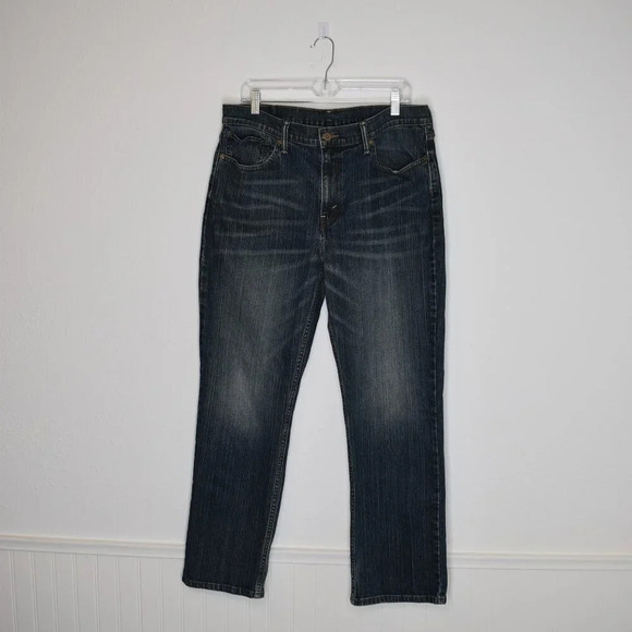 Levis 514 Mens Jeans Sz 36 x 30 Straight Dark Wash Denim Distressed 5 Pocket - Picture 1 of 16